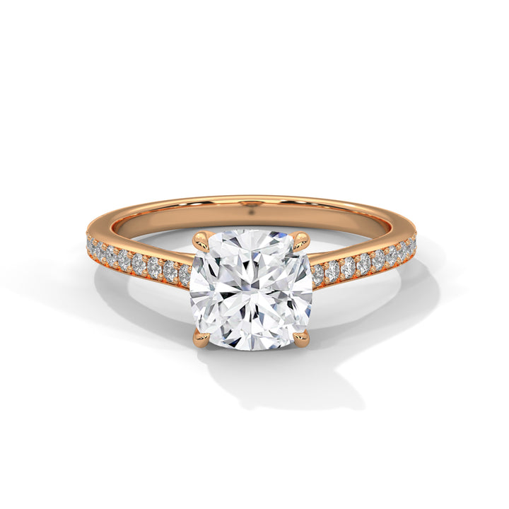 Cushion Cut Solitaire Pavé Band Engagement & Anniversary Ring