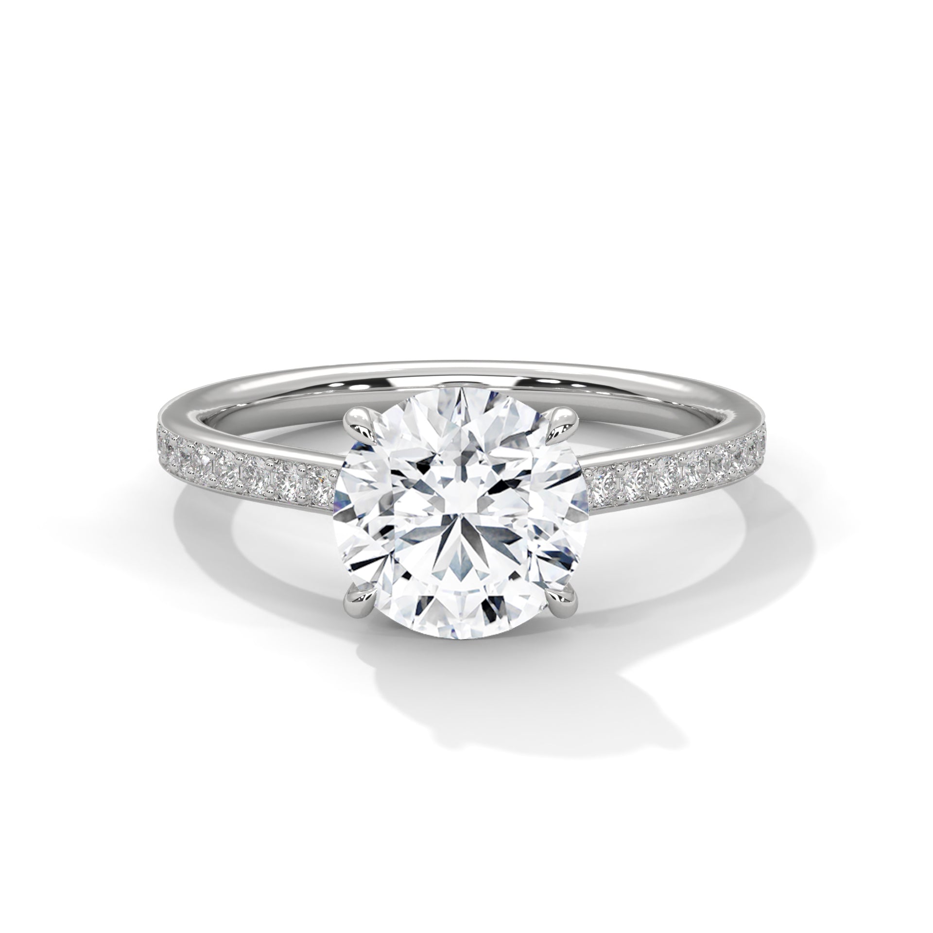 Round Cut Solitaire Pavé Band Engagement & Anniversary Ring