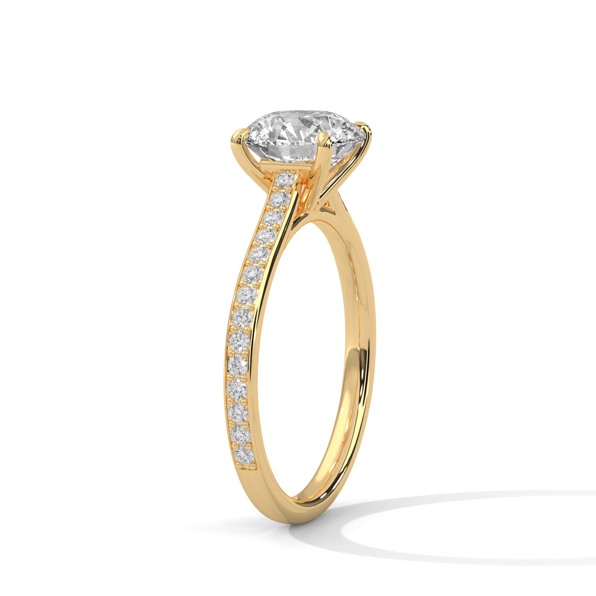 Round Cut Solitaire Pavé Band Engagement & Anniversary Ring