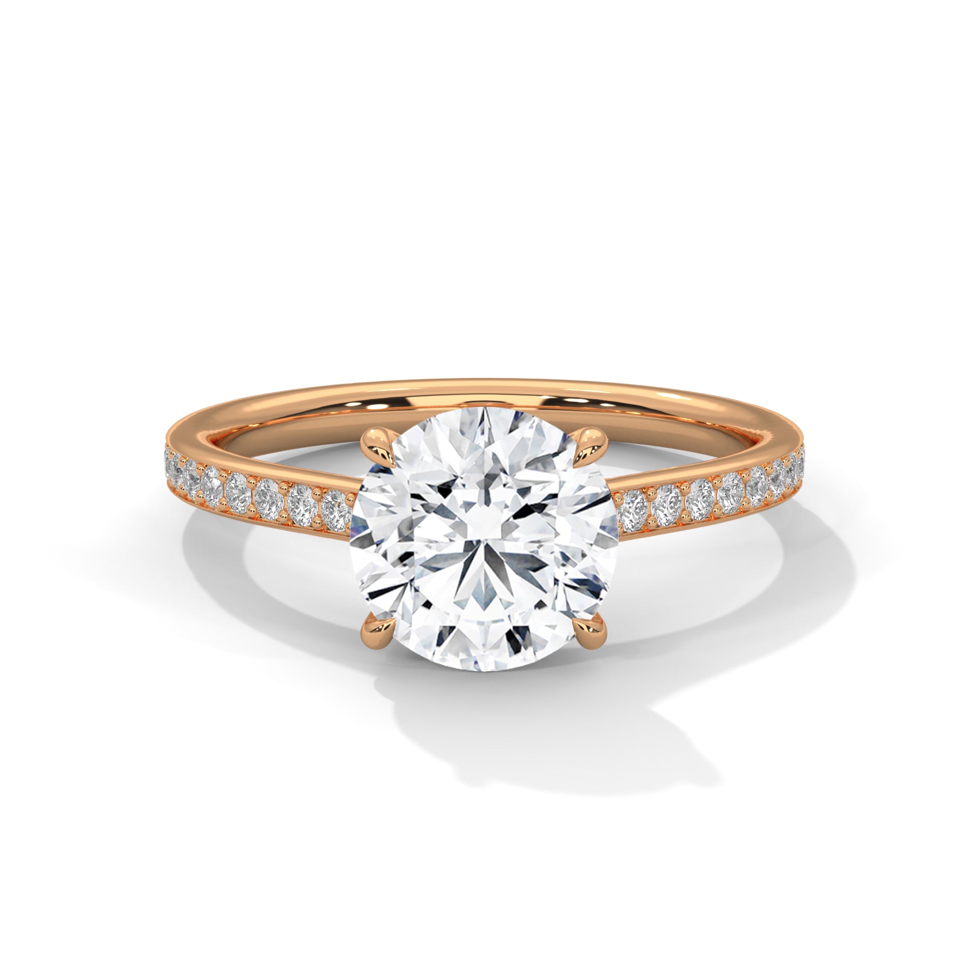 Round Cut Solitaire Pavé Band Engagement & Anniversary Ring