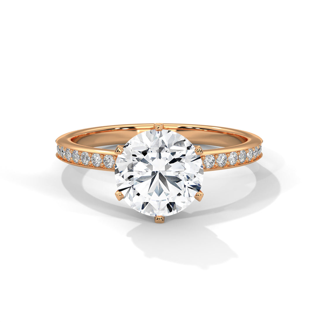 Round Cut Six-Prong Solitaire Pavé Engagement & Anniversary Ring