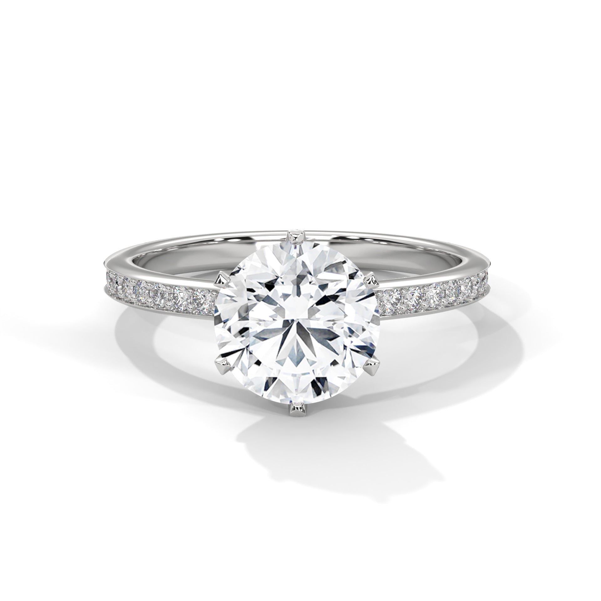 Round Cut Six-Prong Solitaire Pavé Engagement & Anniversary Ring