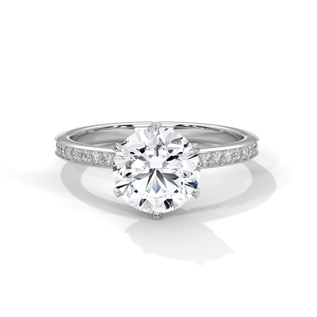 Round Cut Six-Prong Solitaire Pavé Engagement & Anniversary Ring