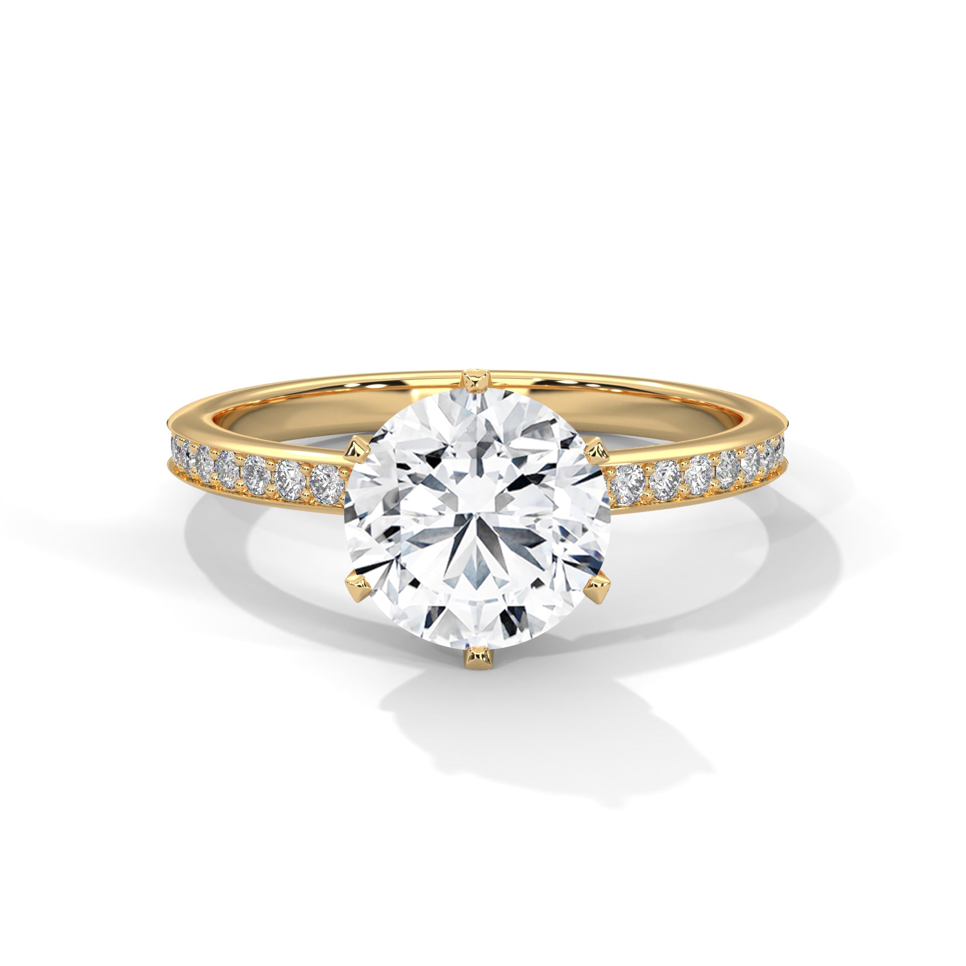 Round Cut Six-Prong Solitaire Pavé Engagement & Anniversary Ring