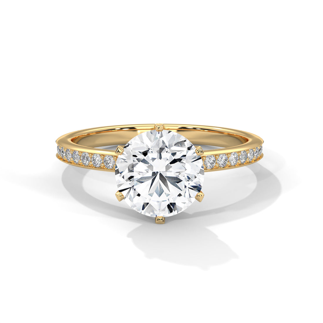 Round Cut Six-Prong Solitaire Pavé Engagement & Anniversary Ring