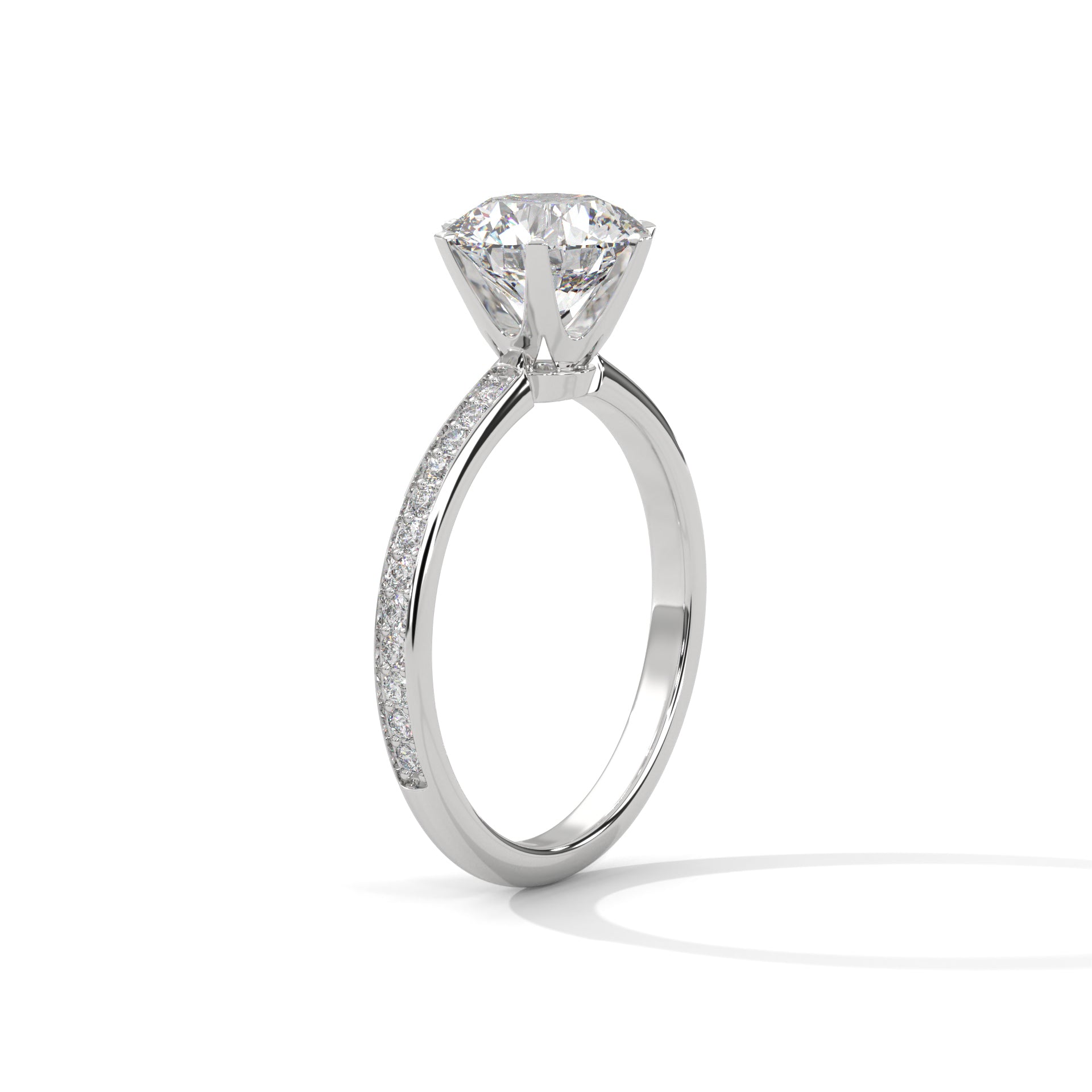Round Cut Six-Prong Solitaire Pavé Engagement & Anniversary Ring