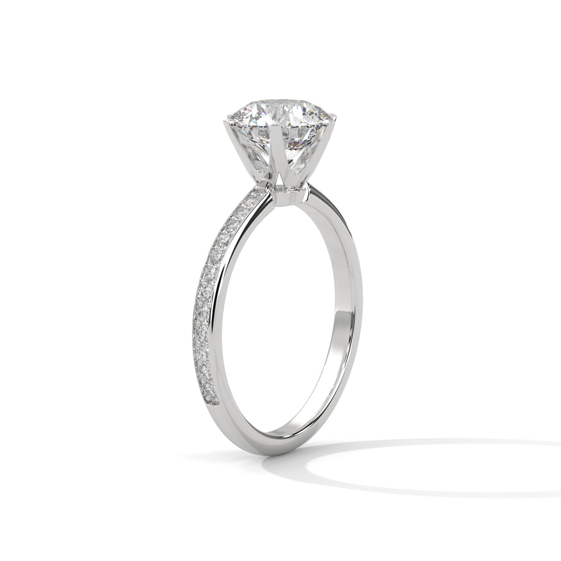 Round Cut Six-Prong Solitaire Pavé Engagement & Anniversary Ring