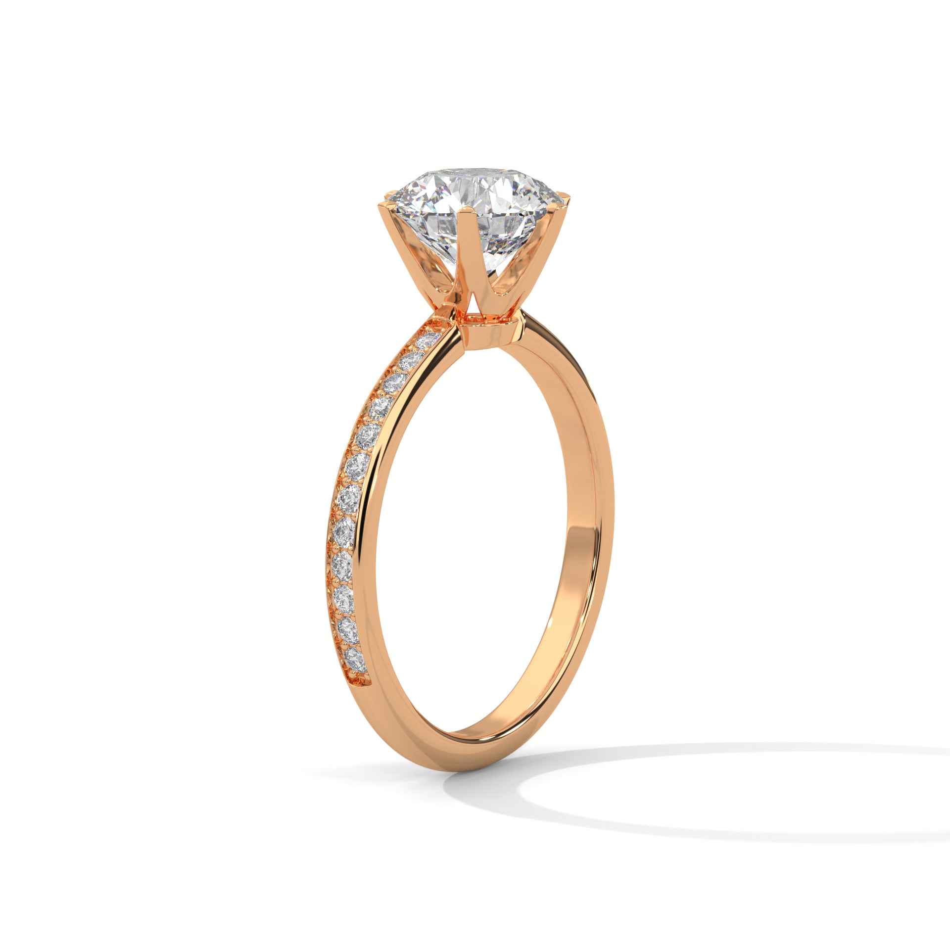 Round Cut Six-Prong Solitaire Pavé Engagement & Anniversary Ring