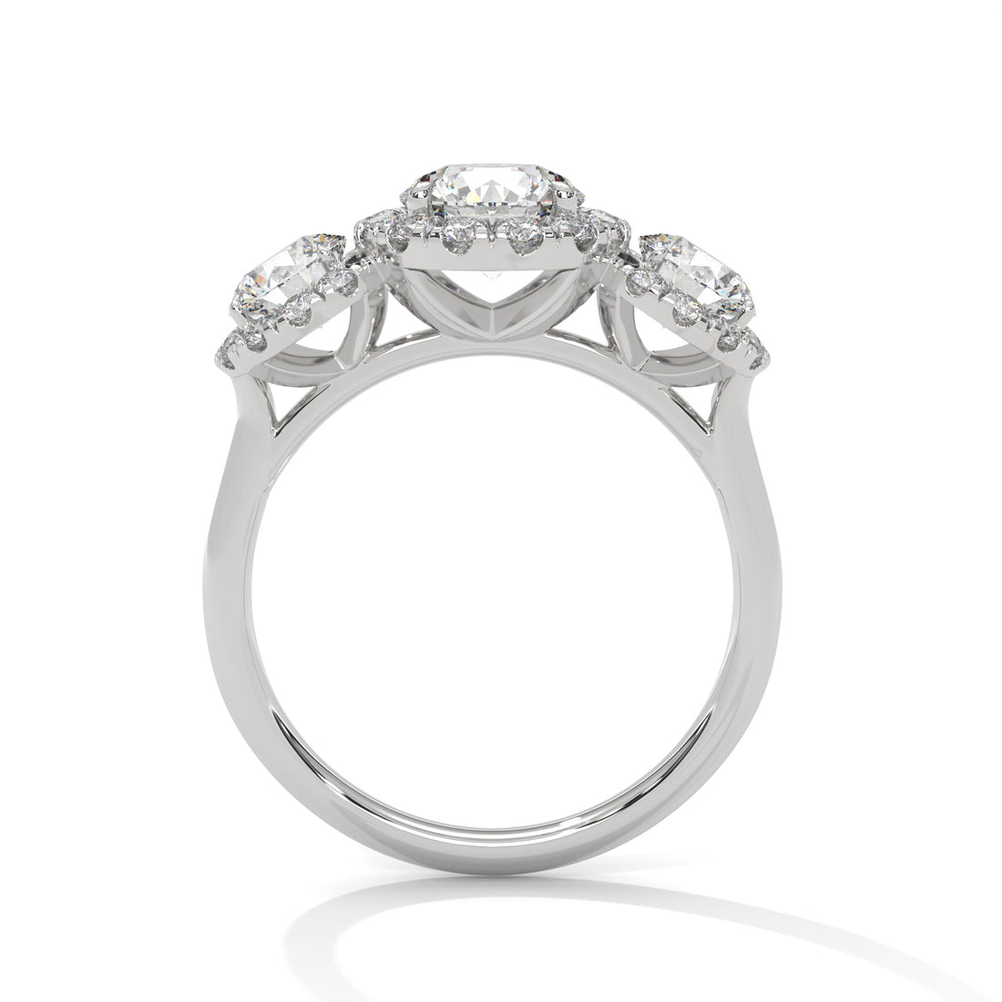 Round Cut Three Stone Halo Engagement & Anniversary Ring