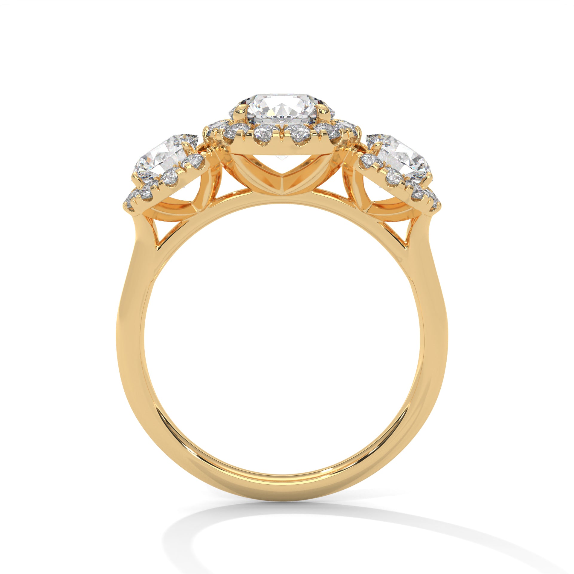 Round Cut Three Stone Halo Engagement & Anniversary Ring
