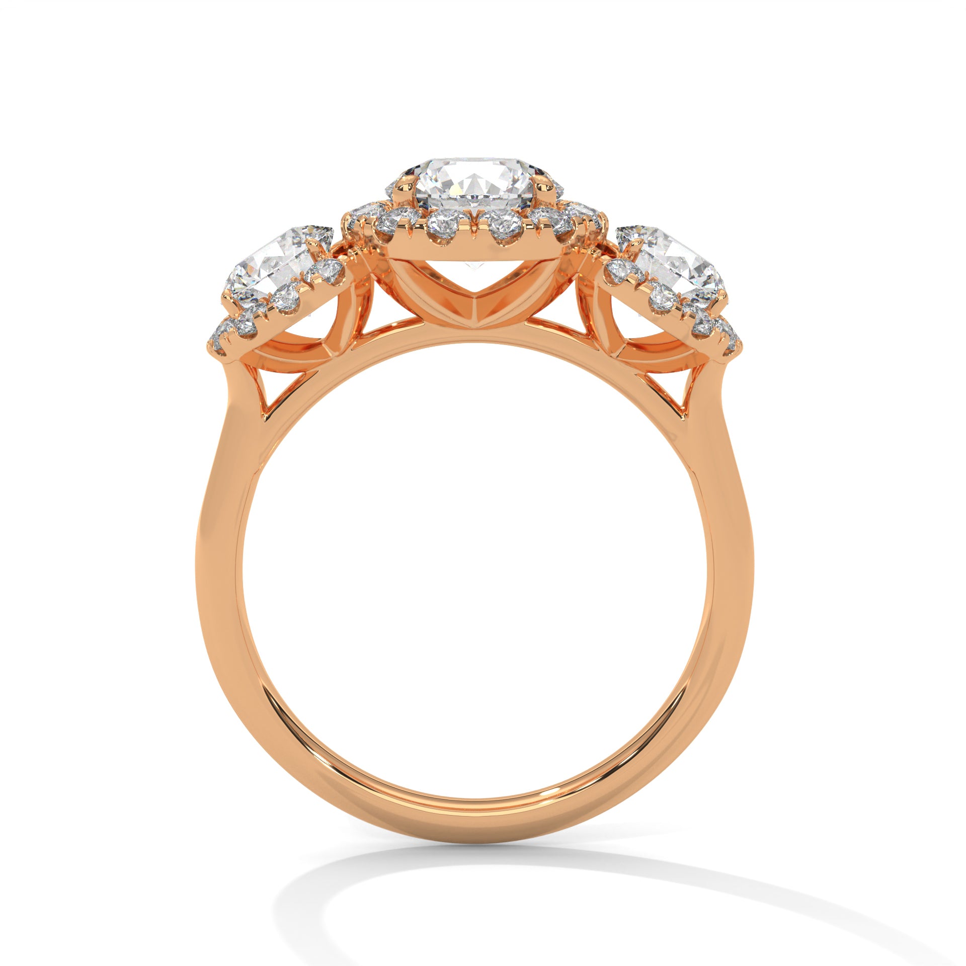 Round Cut Three Stone Halo Engagement & Anniversary Ring