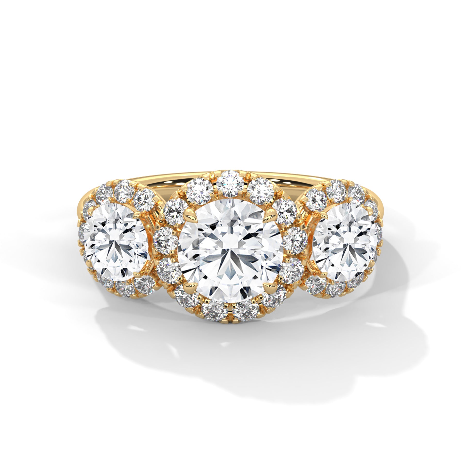 Round Cut Three Stone Halo Engagement & Anniversary Ring
