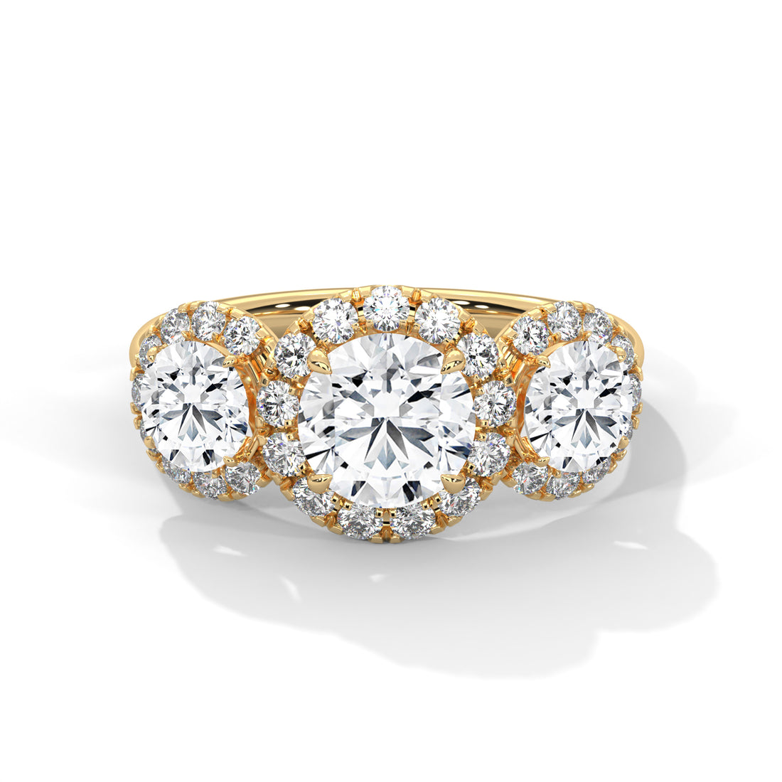 Round Cut Three Stone Halo Engagement & Anniversary Ring