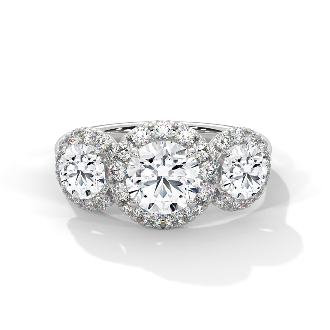 Round Cut Three Stone Halo Engagement & Anniversary Ring