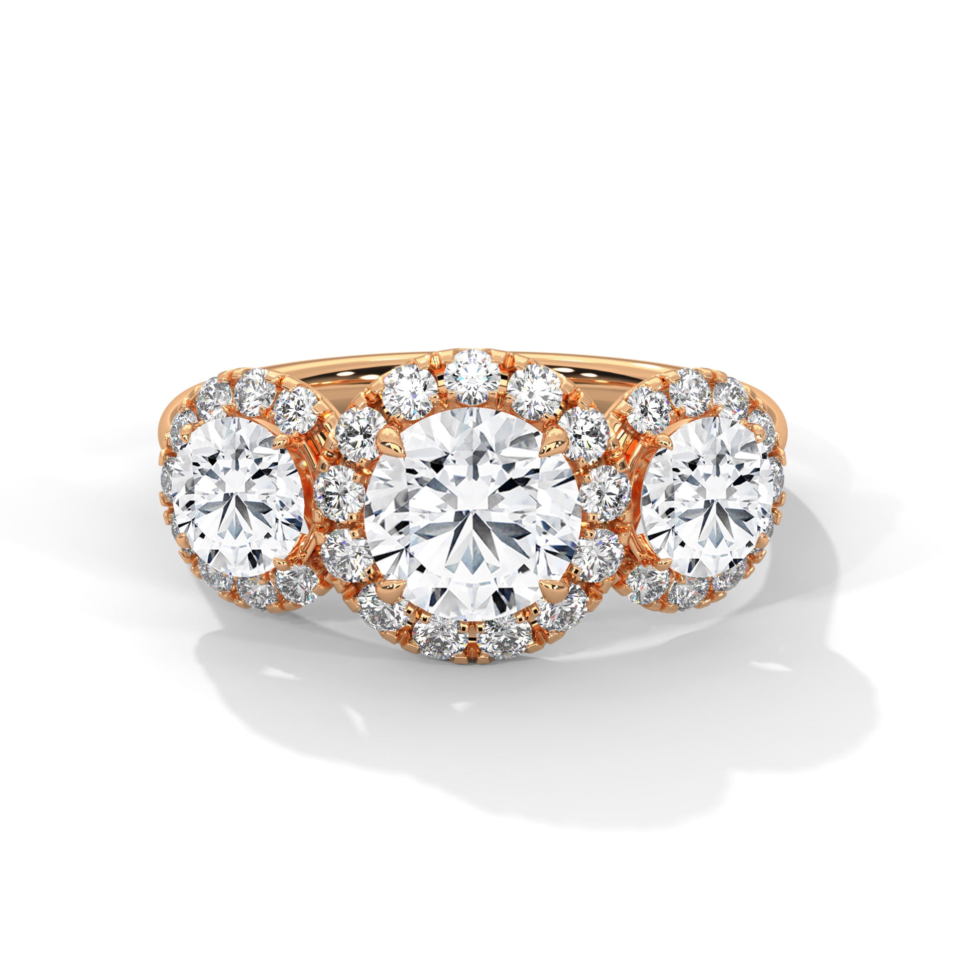 Round Cut Three Stone Halo Engagement & Anniversary Ring