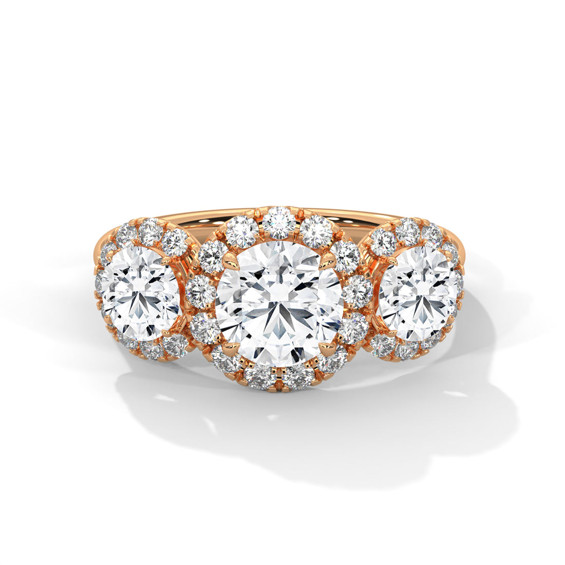 Round Cut Three Stone Halo Engagement & Anniversary Ring