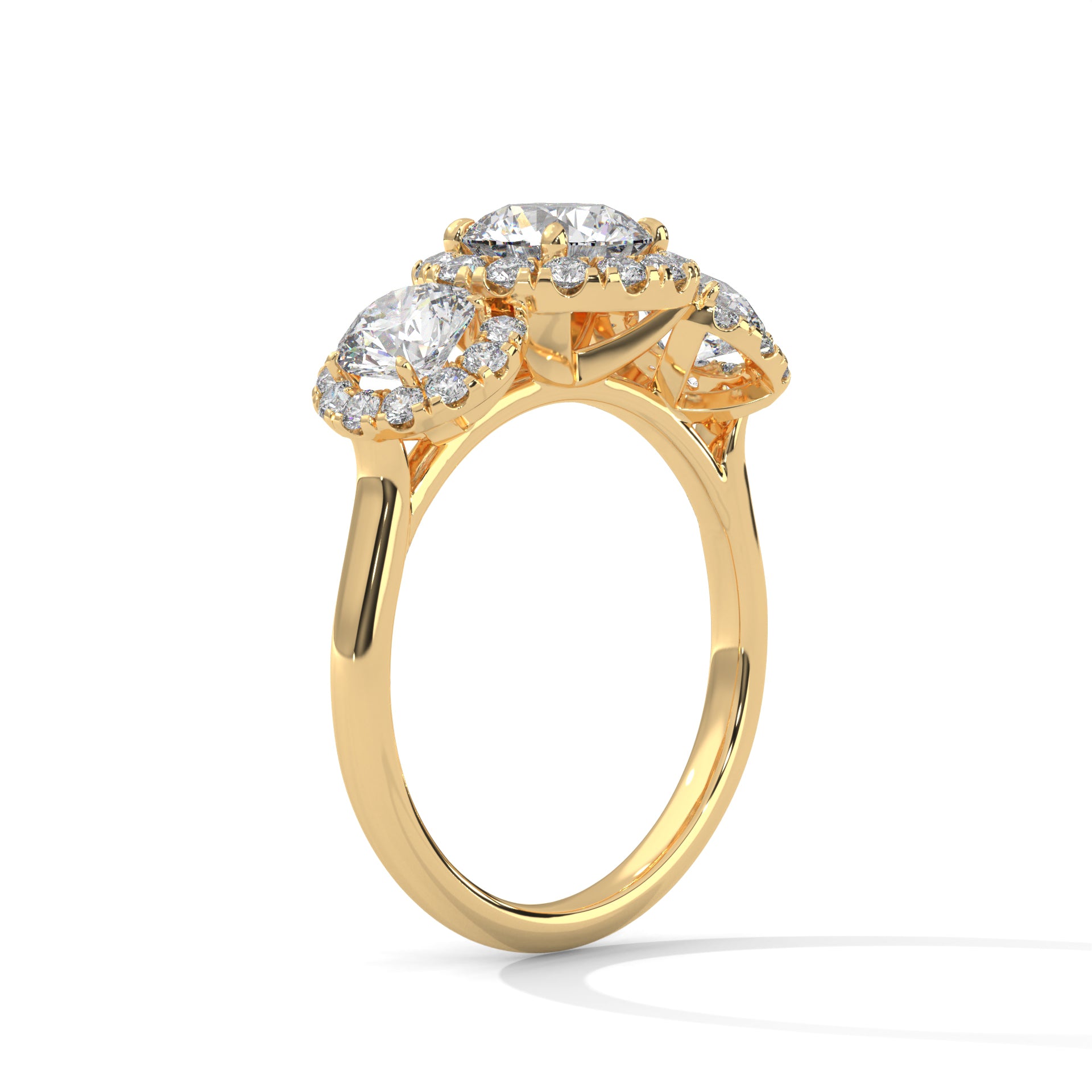 Round Cut Three Stone Halo Engagement & Anniversary Ring