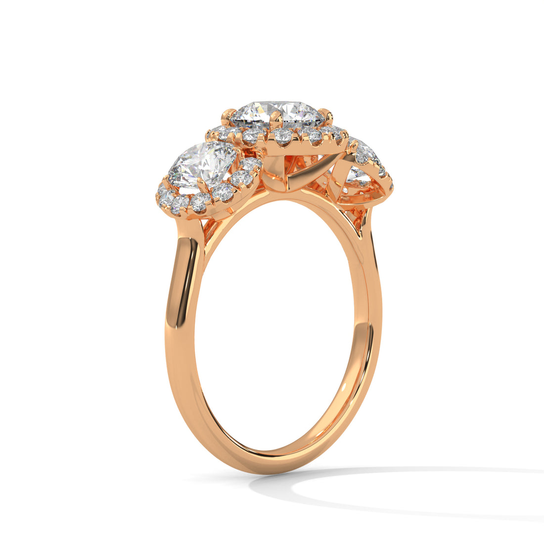 Round Cut Three Stone Halo Engagement & Anniversary Ring