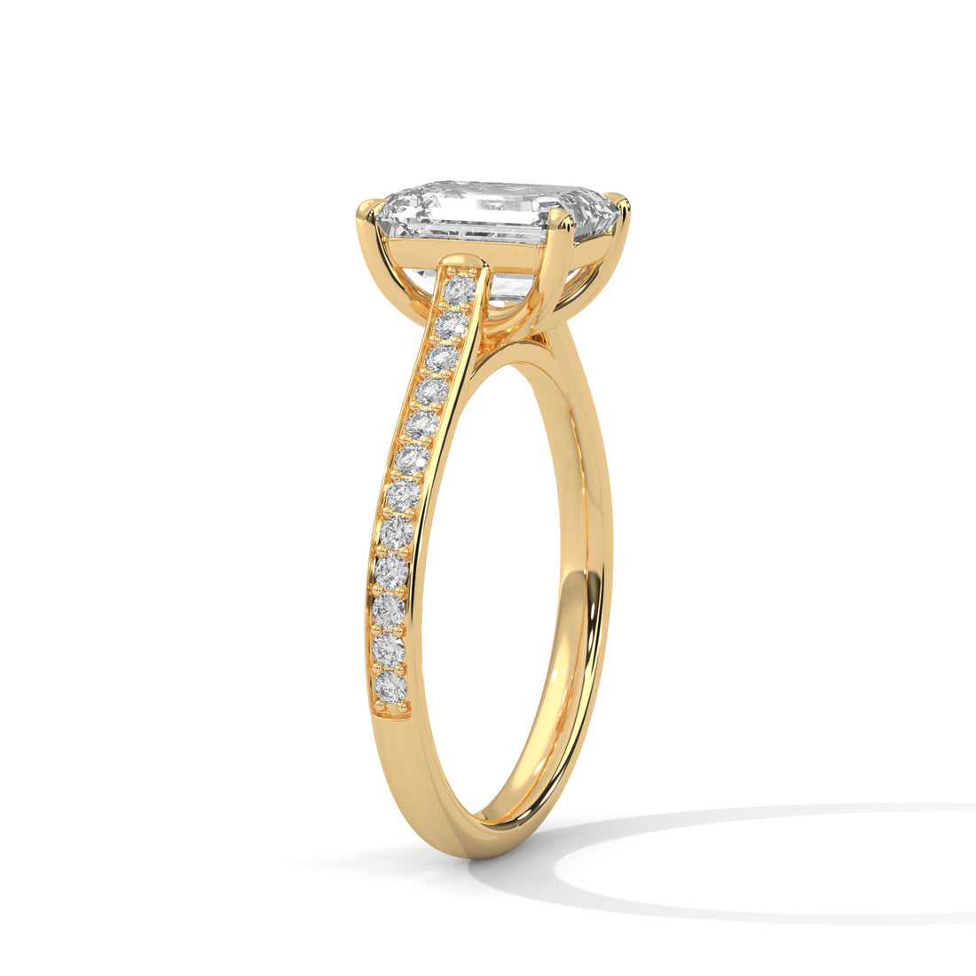 Rose Gold Emerald Cut Solitaire Pavé Engagement & Anniversary Ring