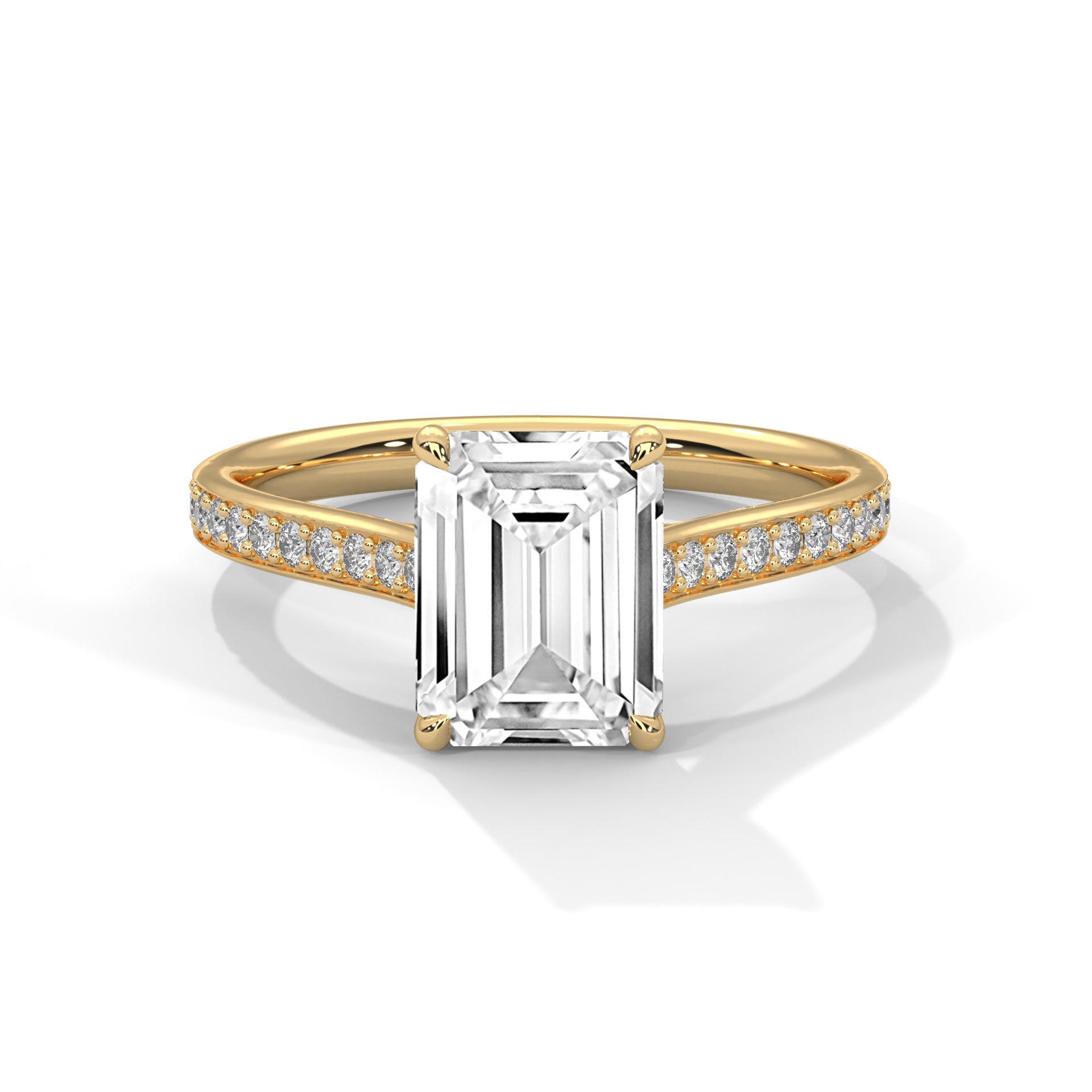 Rose Gold Emerald Cut Solitaire Pavé Engagement & Anniversary Ring
