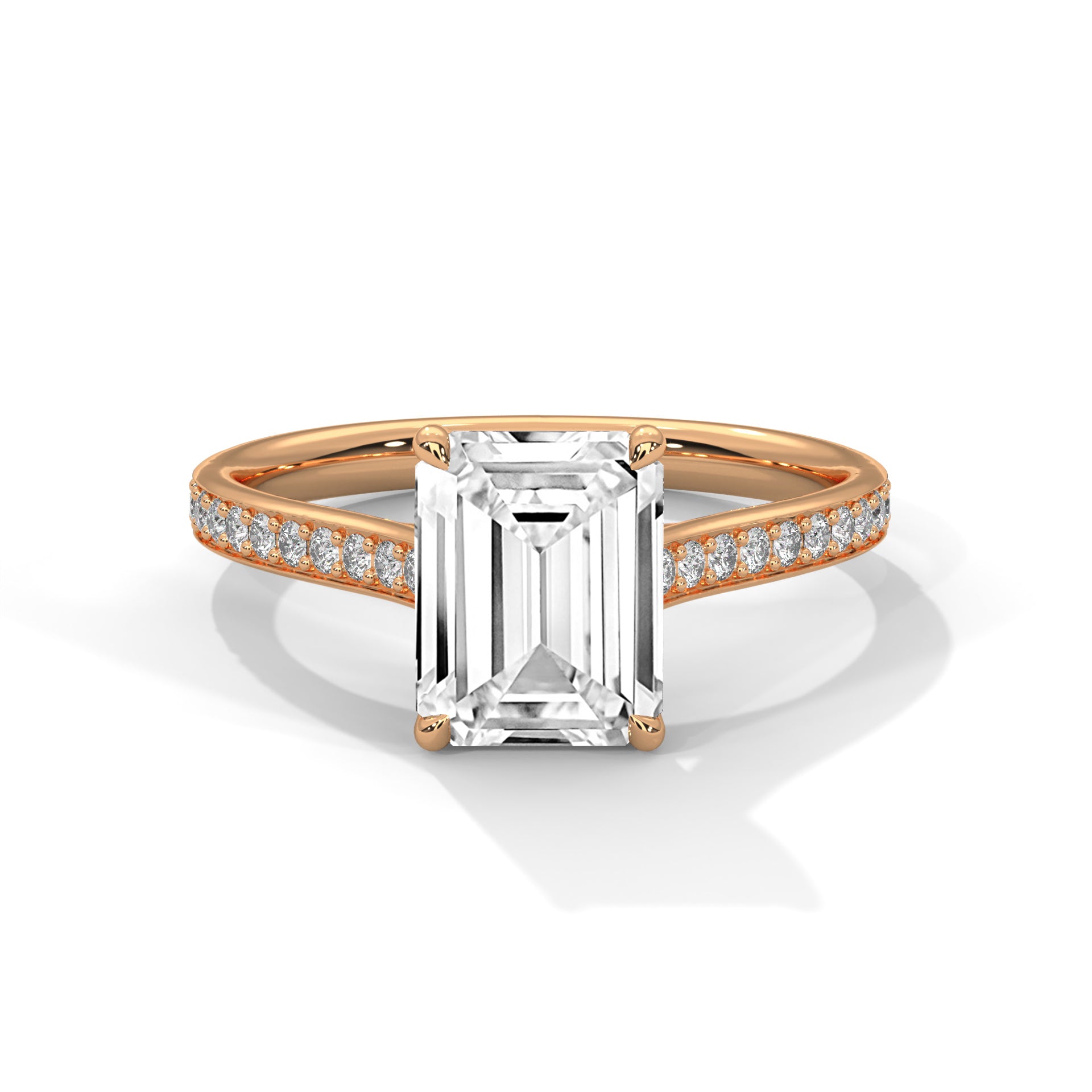 Rose Gold Emerald Cut Solitaire Pavé Engagement & Anniversary Ring