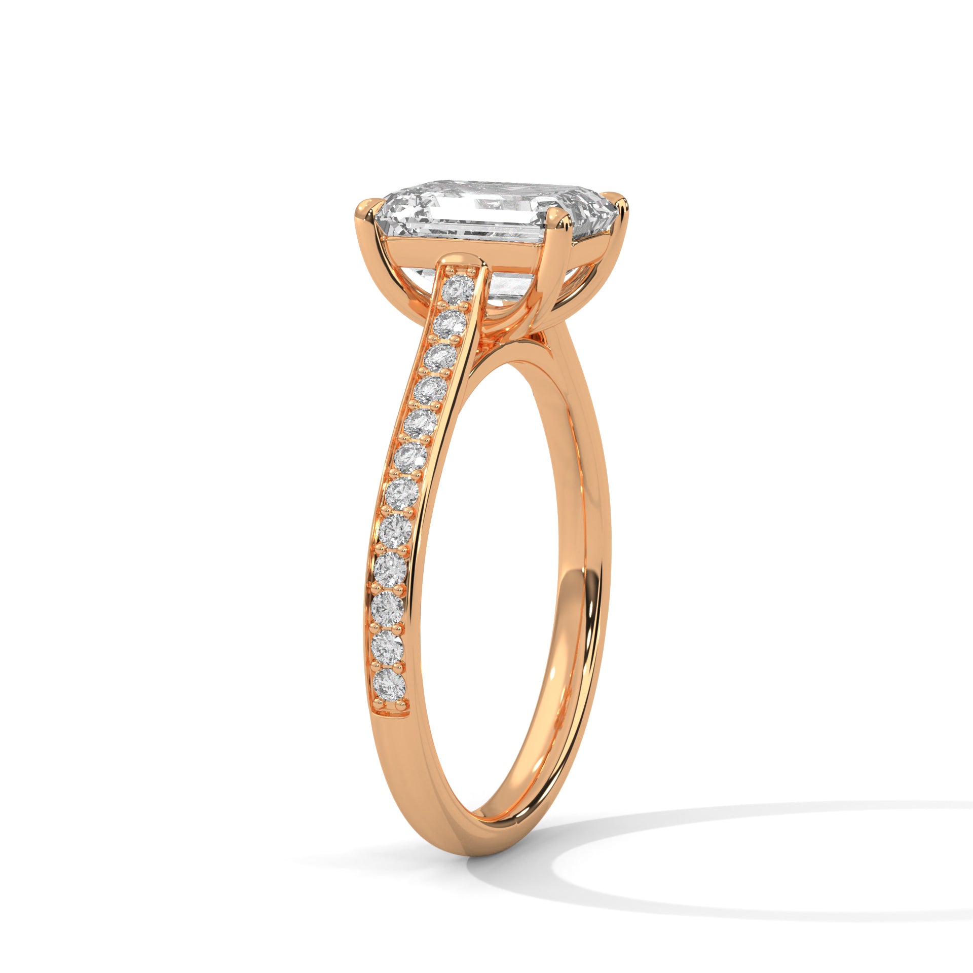 Rose Gold Emerald Cut Solitaire Pavé Engagement & Anniversary Ring