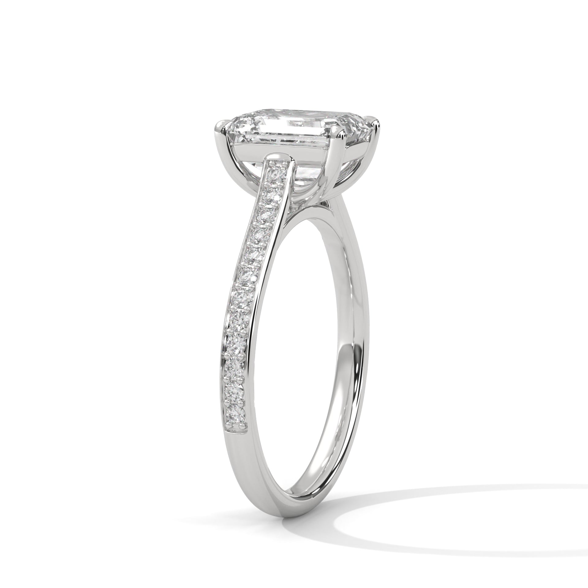 Rose Gold Emerald Cut Solitaire Pavé Engagement & Anniversary Ring