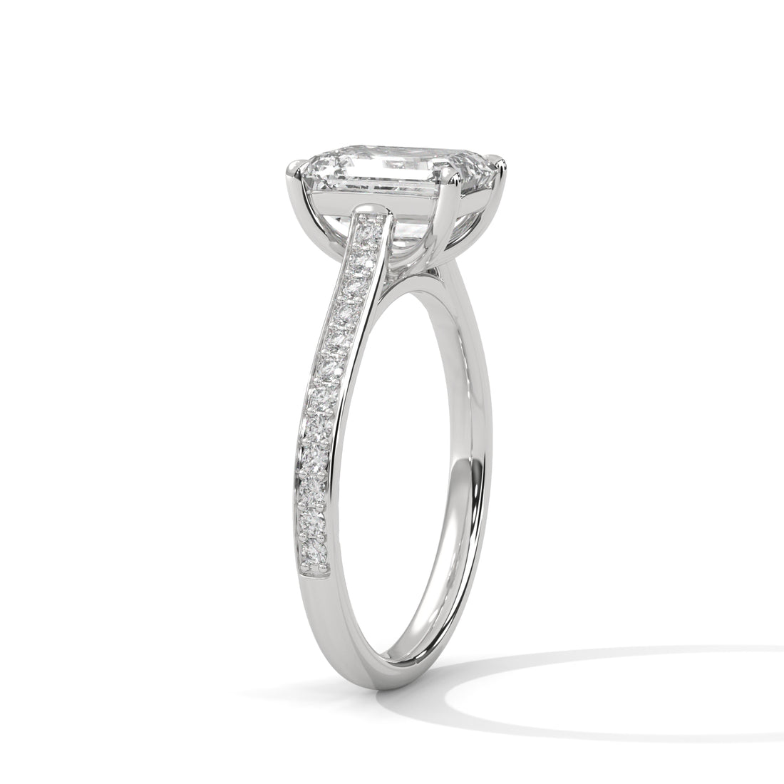 Rose Gold Emerald Cut Solitaire Pavé Engagement & Anniversary Ring