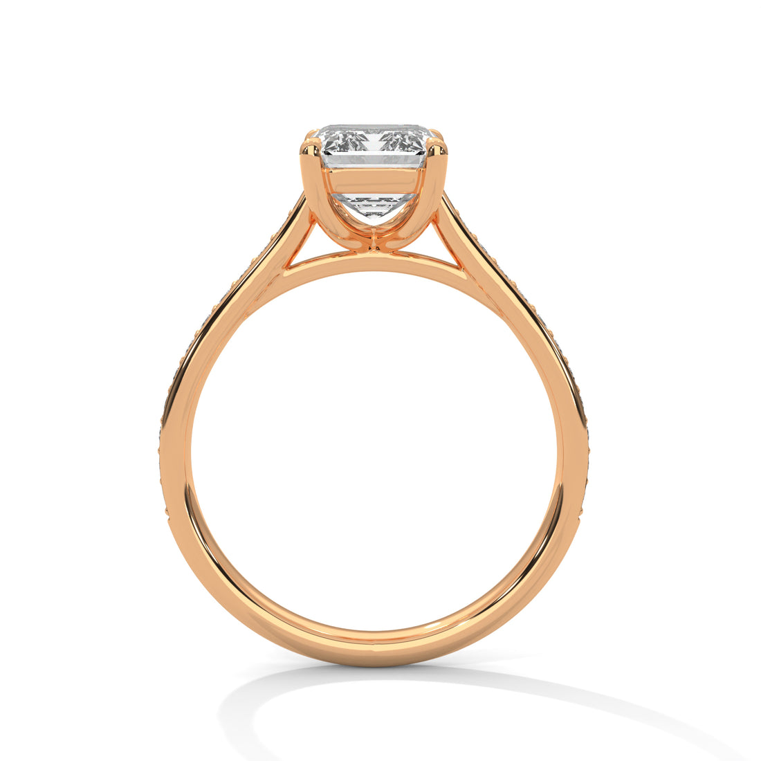 Rose Gold Emerald Cut Solitaire Pavé Engagement & Anniversary Ring