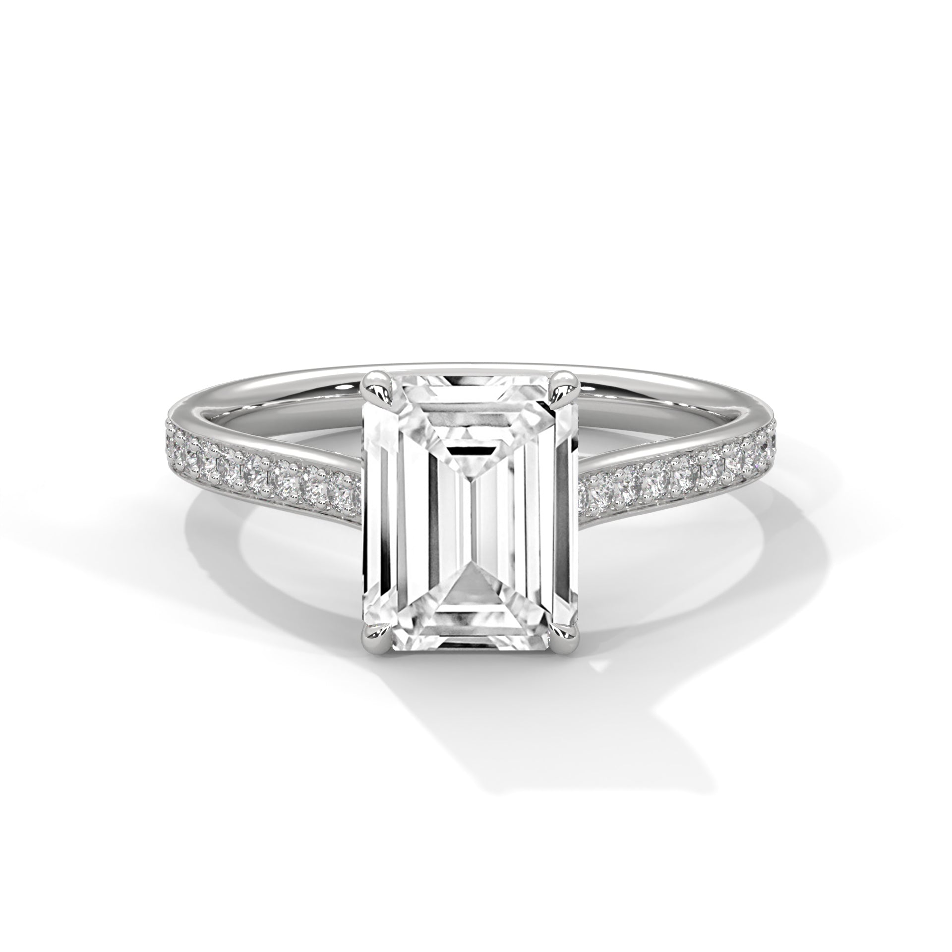 Rose Gold Emerald Cut Solitaire Pavé Engagement & Anniversary Ring