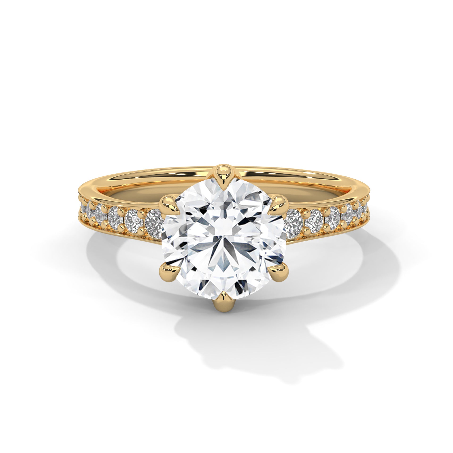 Rose Gold Round Cut Six-Prong Solitaire Pavé Engagement & Anniversary Ring
