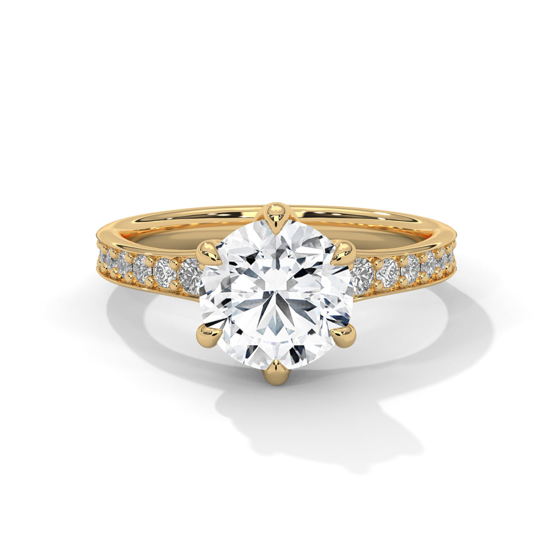 Rose Gold Round Cut Six-Prong Solitaire Pavé Engagement & Anniversary Ring