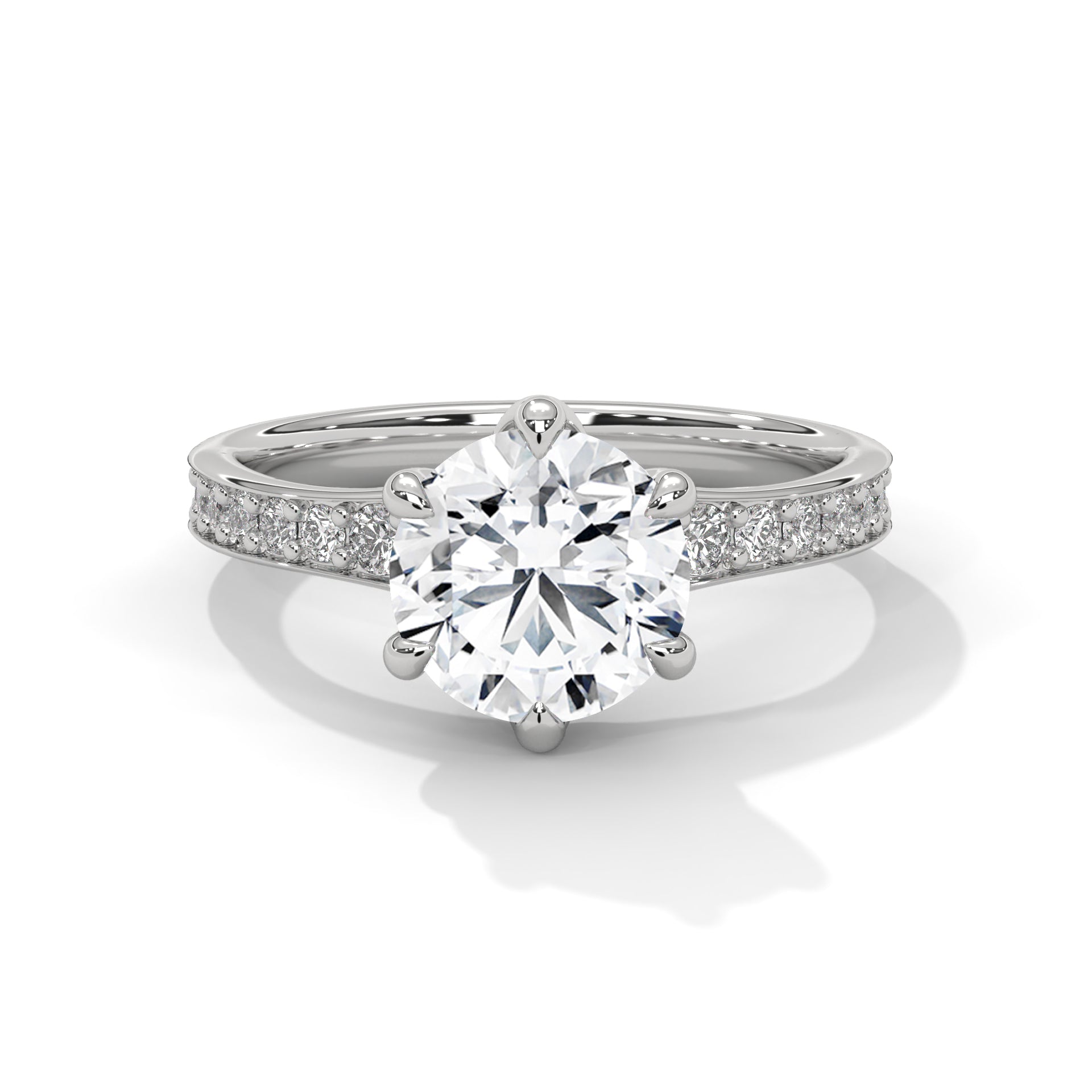 Rose Gold Round Cut Six-Prong Solitaire Pavé Engagement & Anniversary Ring