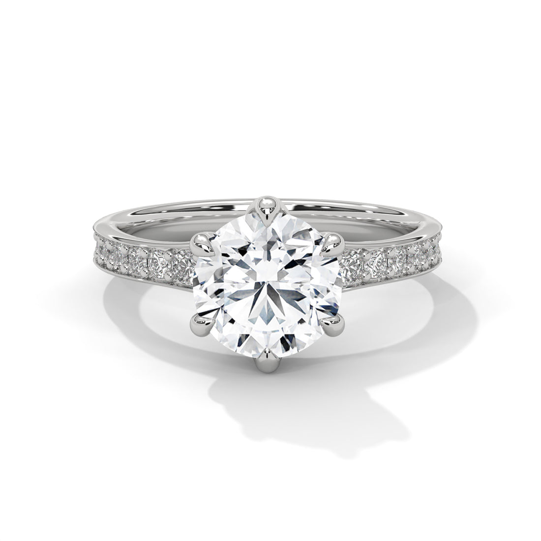 Rose Gold Round Cut Six-Prong Solitaire Pavé Engagement & Anniversary Ring