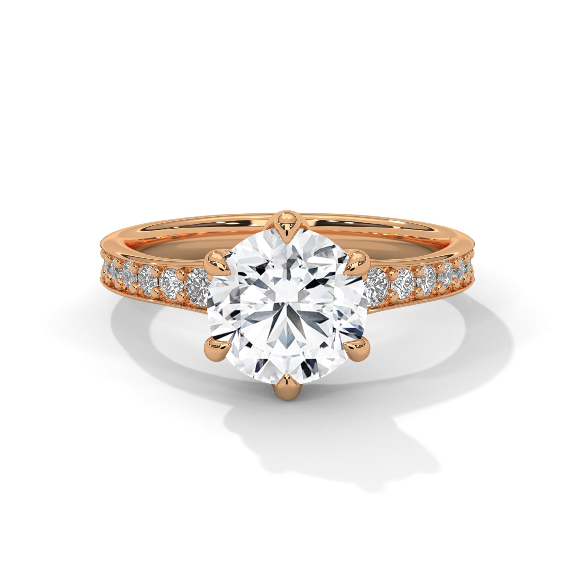 Rose Gold Round Cut Six-Prong Solitaire Pavé Engagement & Anniversary Ring