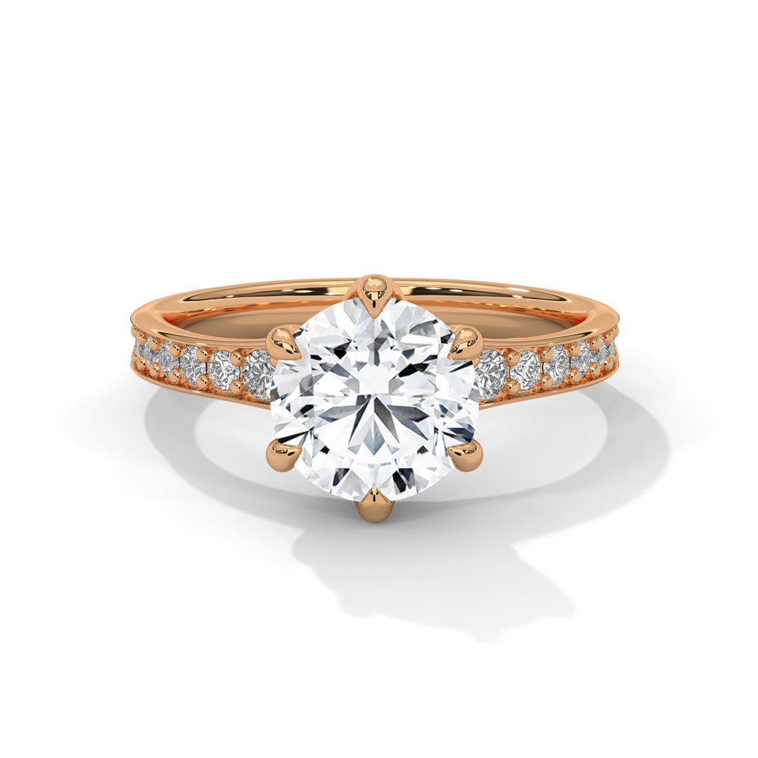 Rose Gold Round Cut Six-Prong Solitaire Pavé Engagement & Anniversary Ring