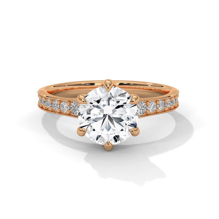 Rose Gold Round Cut Six-Prong Solitaire Pavé Engagement & Anniversary Ring