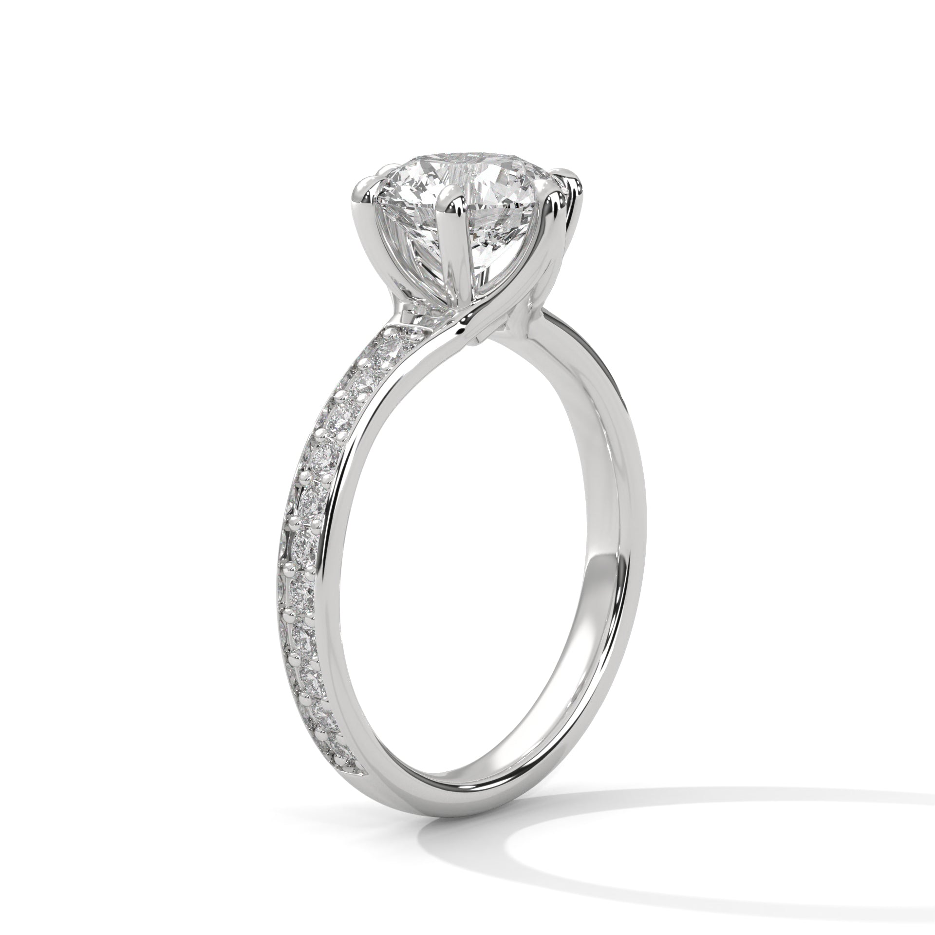 Rose Gold Round Cut Six-Prong Solitaire Pavé Engagement & Anniversary Ring