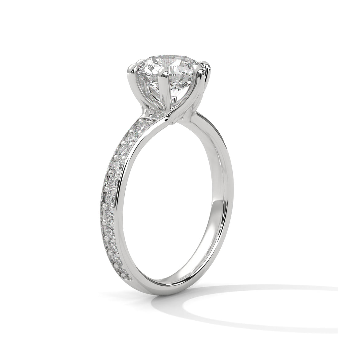 Rose Gold Round Cut Six-Prong Solitaire Pavé Engagement & Anniversary Ring