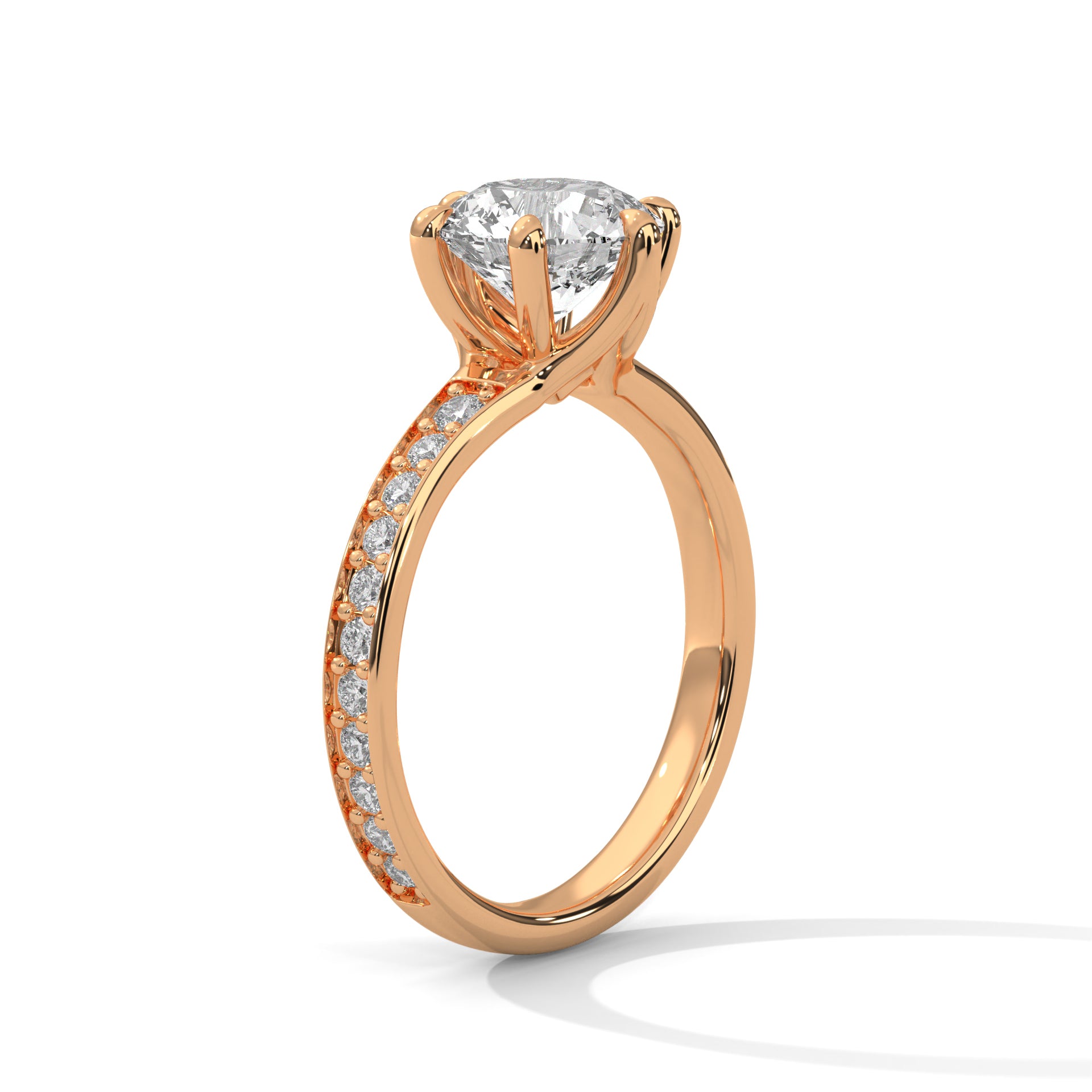Rose Gold Round Cut Six-Prong Solitaire Pavé Engagement & Anniversary Ring