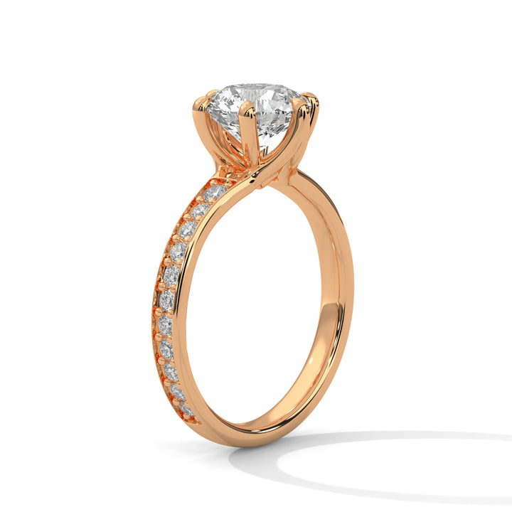 Rose Gold Round Cut Six-Prong Solitaire Pavé Engagement & Anniversary Ring