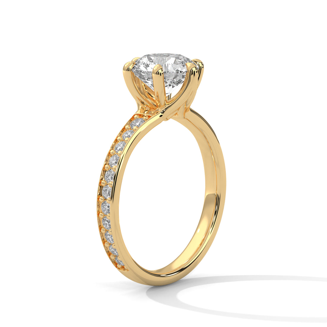 Rose Gold Round Cut Six-Prong Solitaire Pavé Engagement & Anniversary Ring