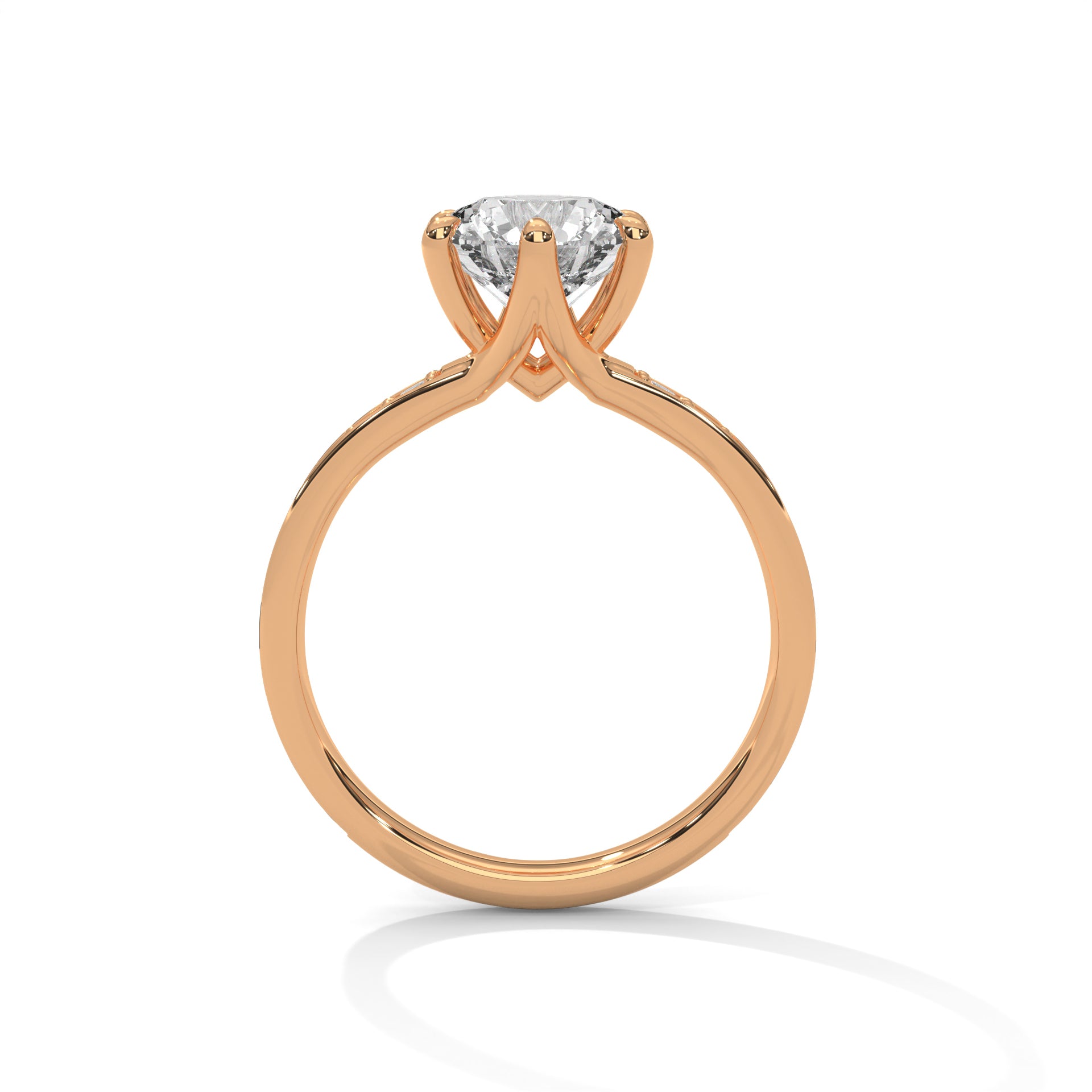 Rose Gold Round Cut Six-Prong Solitaire Pavé Engagement & Anniversary Ring