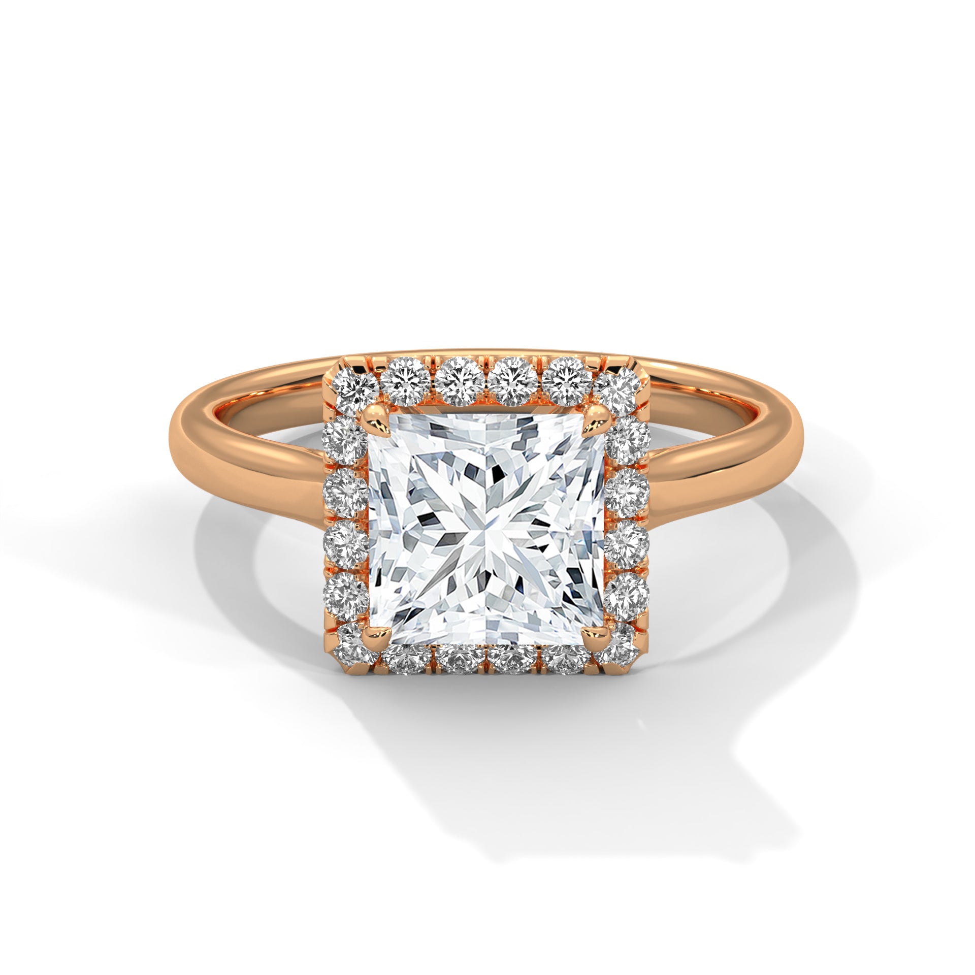 Rose Gold Princess Cut Halo Solitaire Engagement & Anniversary Ring