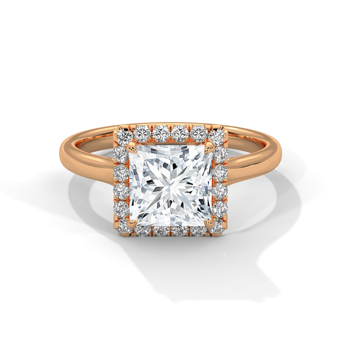 Rose Gold Princess Cut Halo Solitaire Engagement & Anniversary Ring