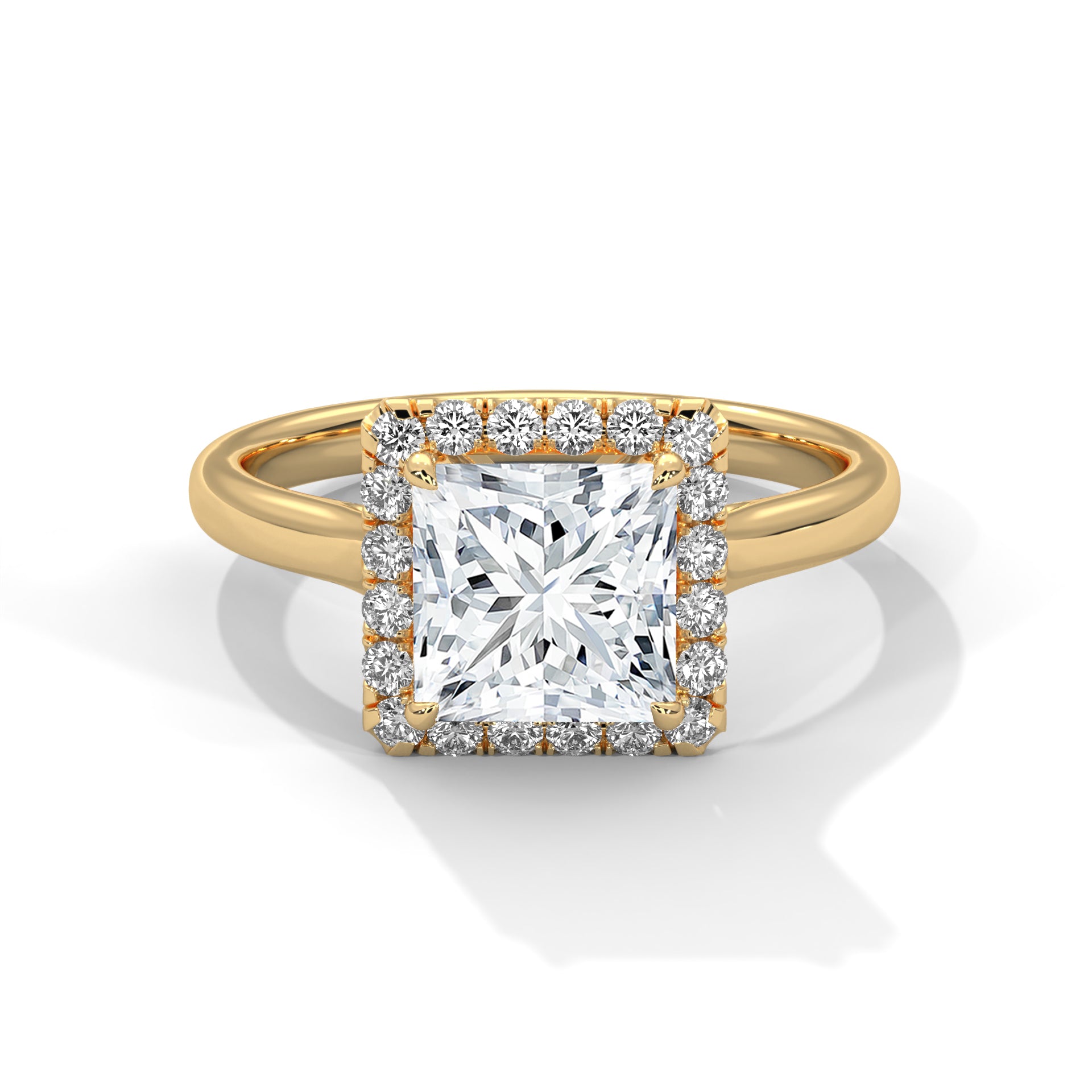Rose Gold Princess Cut Halo Solitaire Engagement & Anniversary Ring