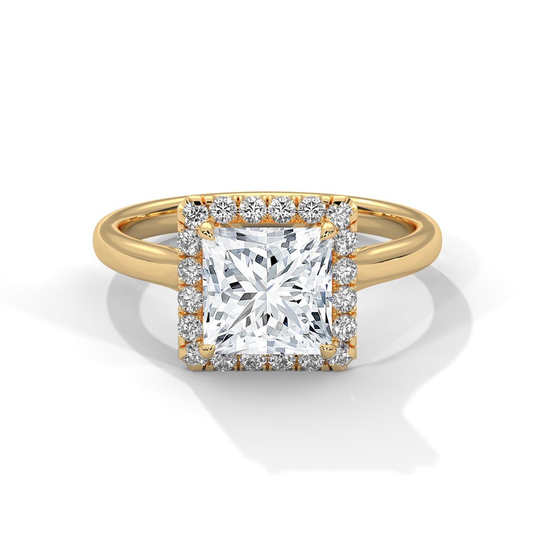 Rose Gold Princess Cut Halo Solitaire Engagement & Anniversary Ring