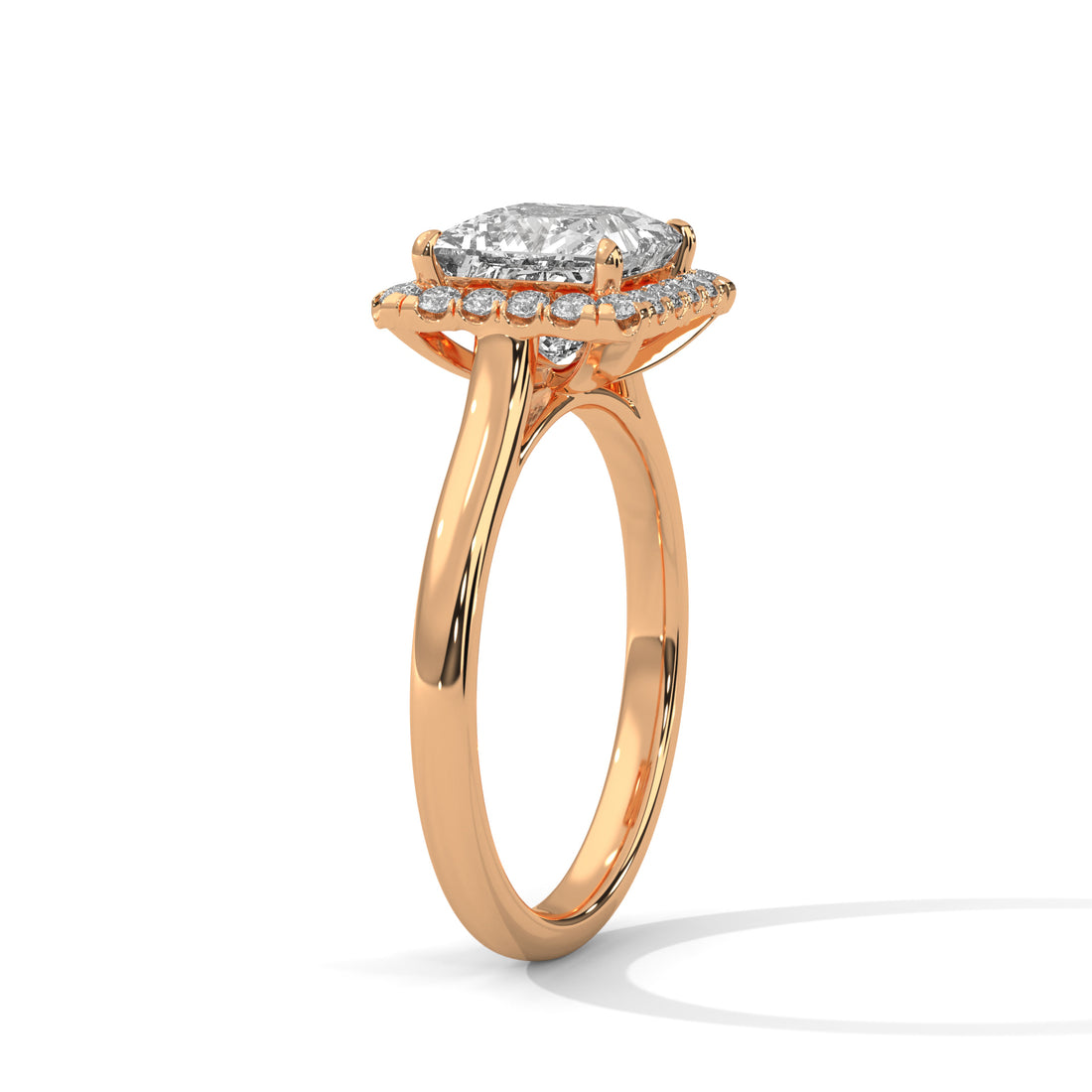 Rose Gold Princess Cut Halo Solitaire Engagement & Anniversary Ring