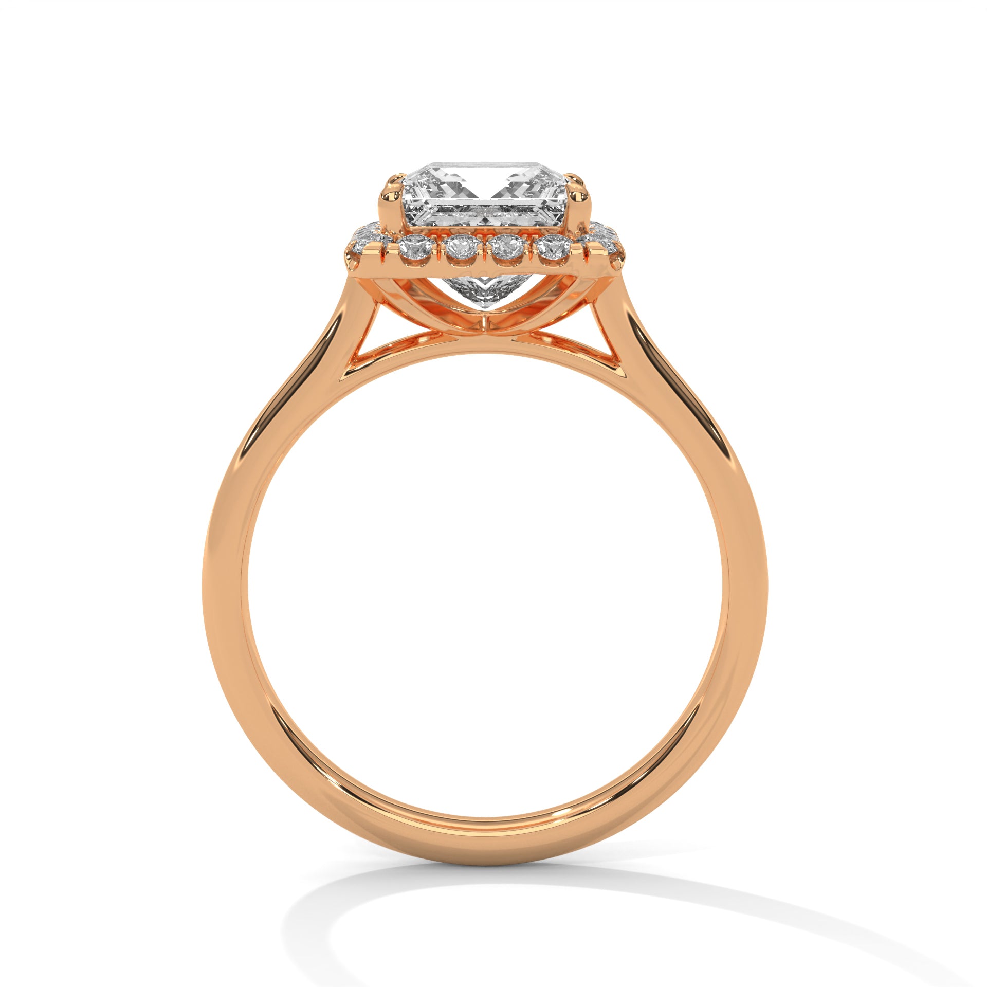 Rose Gold Princess Cut Halo Solitaire Engagement & Anniversary Ring