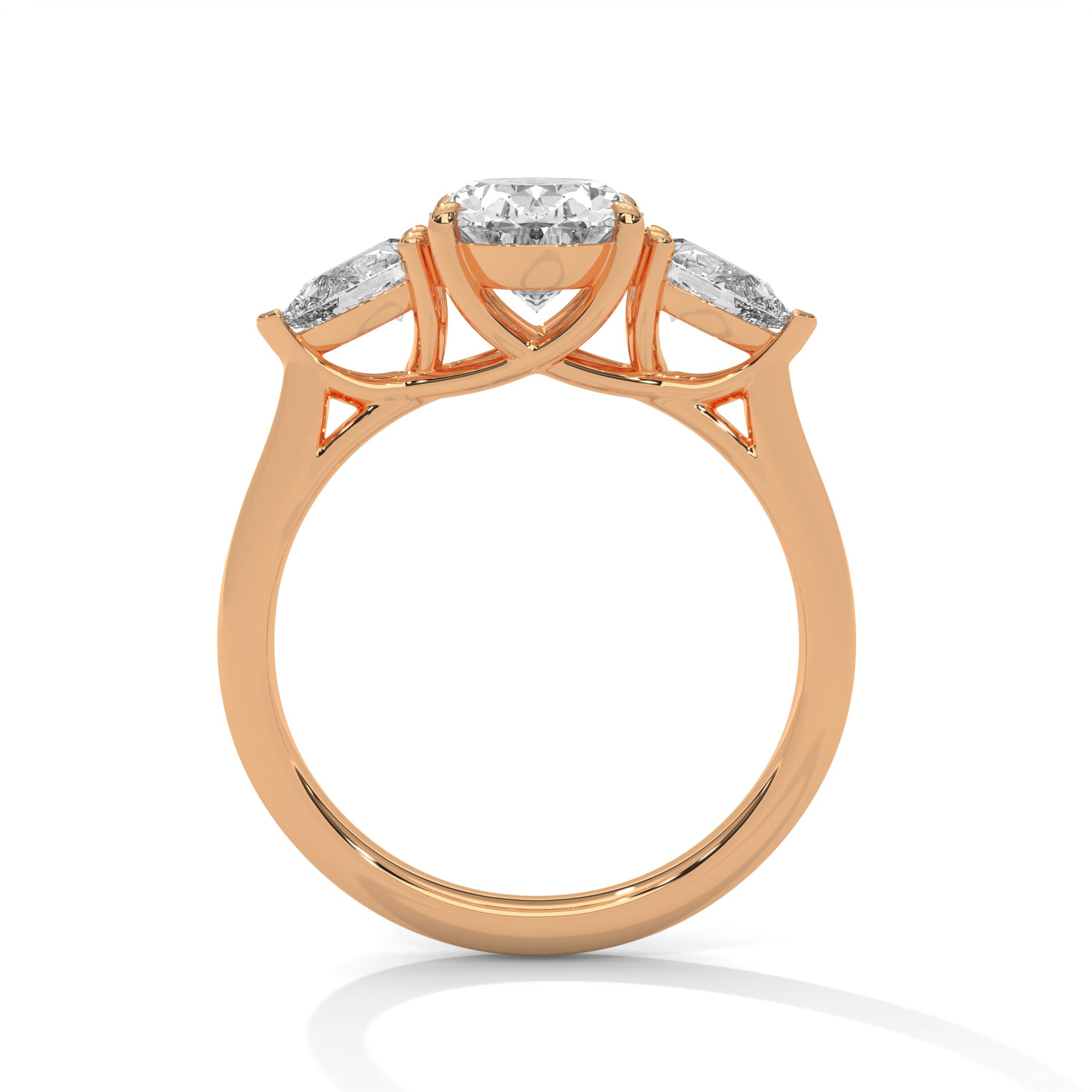 Rose Gold Oval Cut Three Stone Pear Side Engagement & Anniversary Ring